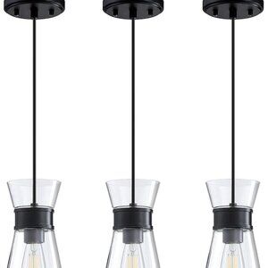 3 Pack 1 Light Modern Cylindrical Pendant with Clear Glass Black Finish *NEW*